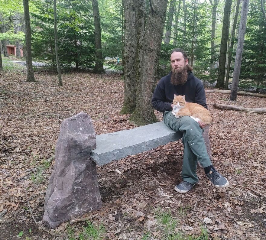 Bench Made For Humans And Cats! The Boulders Were Harvested From A Neighbor's Backyard