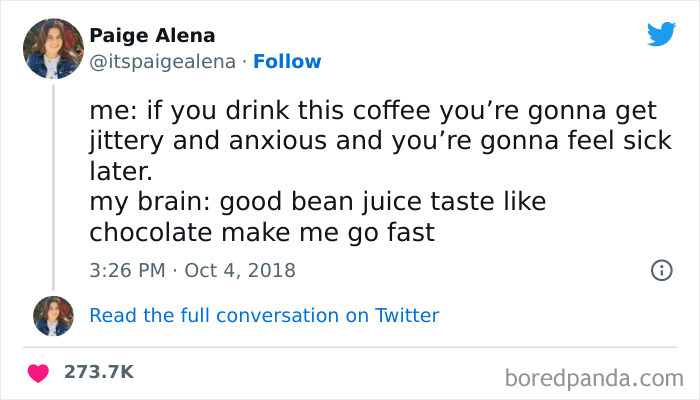 Tweet about coffee and juice