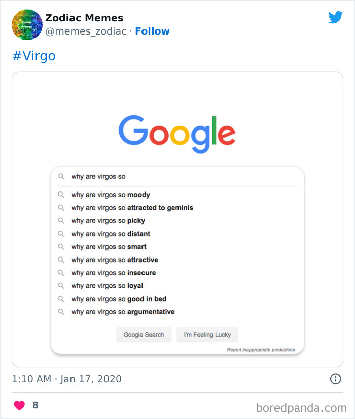 Google search of 'why are Virgos so' meme