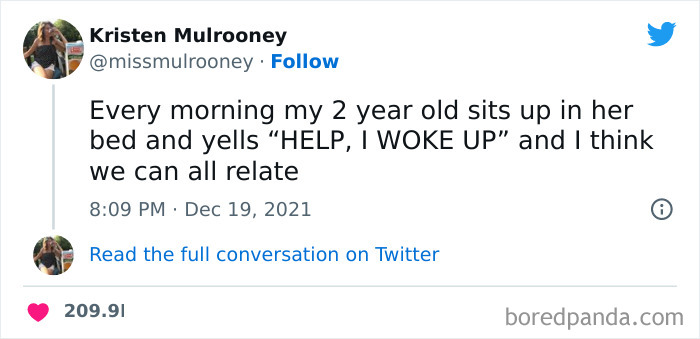 Tweet about 2 year old child waking up