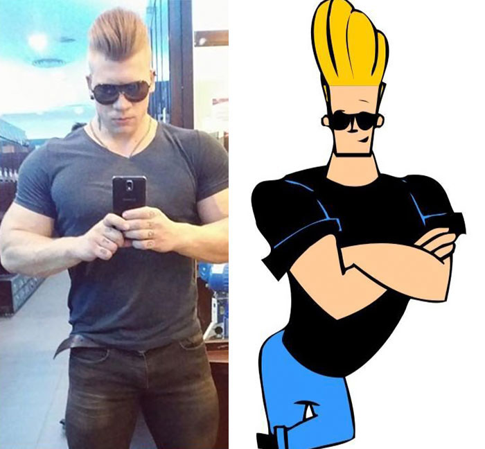 Johnny Bravo and the same looking person in real life 