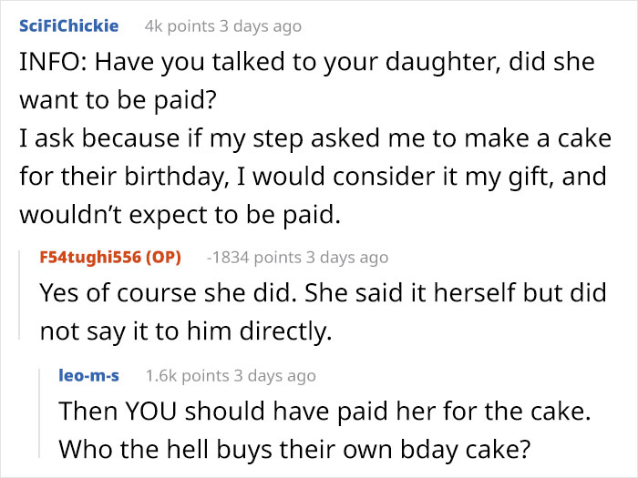 Man Refuses To Pay His Stepdaughter For The Cake She Baked For His Birthday, Family Drama Ensues