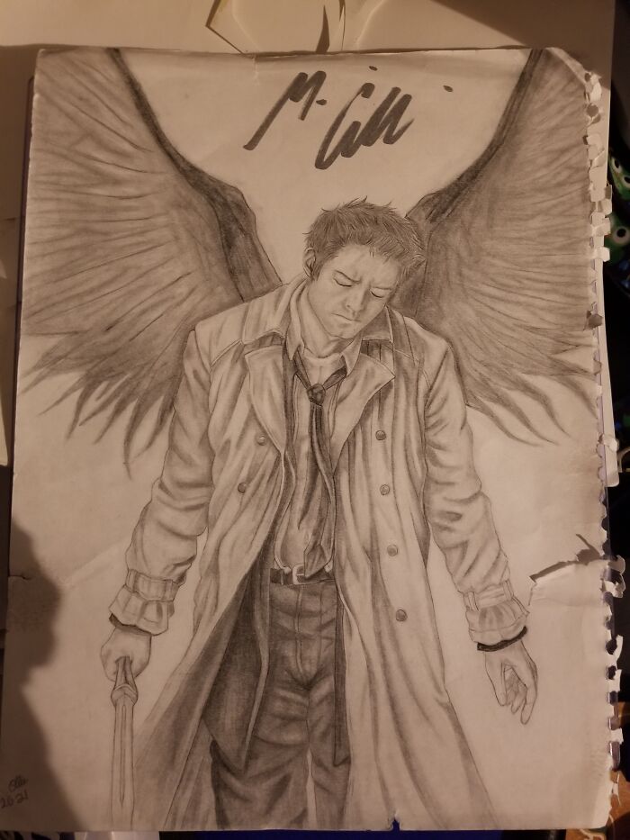 Castiel Drawing Signed By Misha Collins
