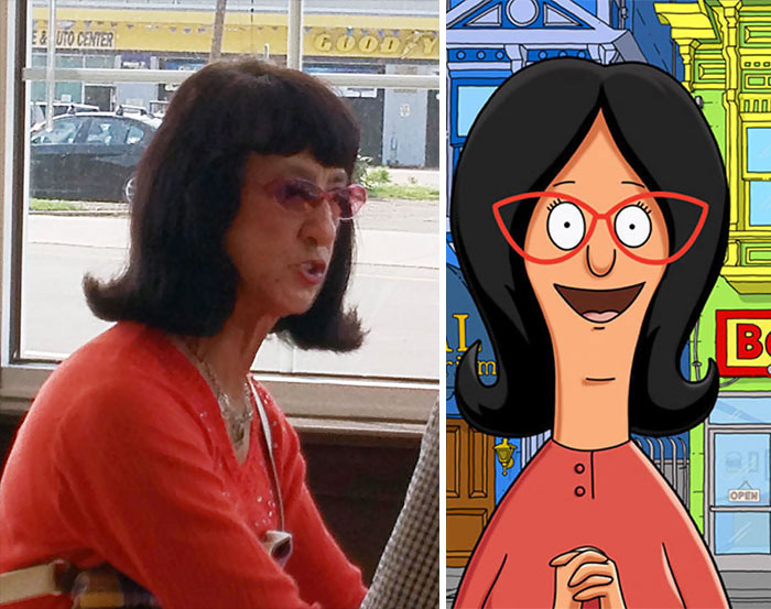 Linda Belcher and the same looking woman at the cafe 