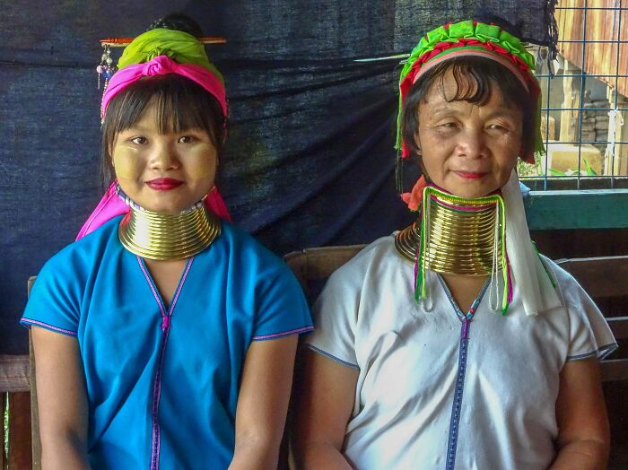 Women Wearing Brass Ring Coils Around Their Neck, Kayan Tribe, Myanmar
