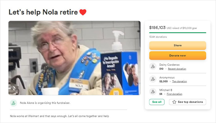 15-Second Clip Of Elderly Walmart Worker Goes Viral With 29.1M Views, Results In $186K Being Raised For Her Retirement 15-Second Clip Of Elderly Walmart Worker Goes Viral With 29.1M Views, Results In $186K Being Raised For Her Retirement