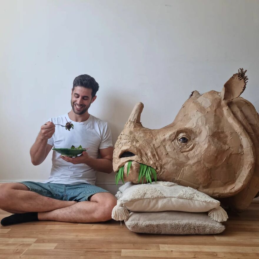Artist Turns Cardboard And Other Discarded Materials Into Stunning Lifelike Animal Sculptures