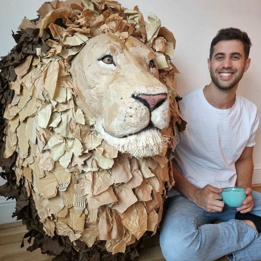 Artist Turns Cardboard And Other Discarded Materials Into Stunning Lifelike Animal Sculptures