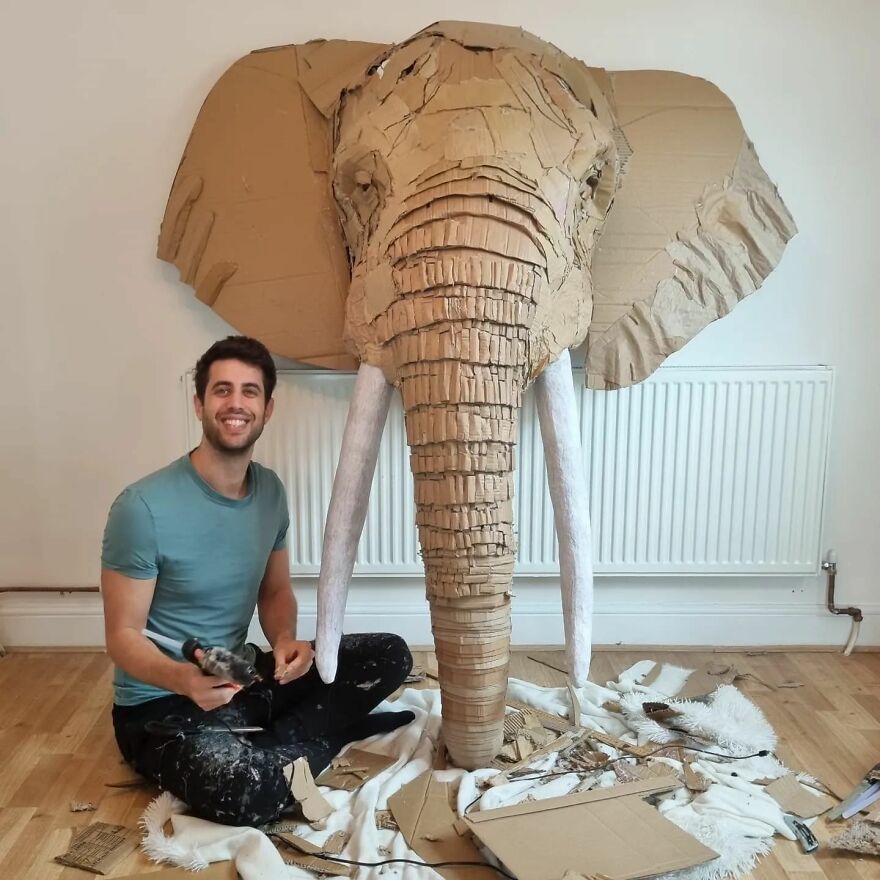 Artist Turns Cardboard And Other Discarded Materials Into Stunning Lifelike Animal Sculptures