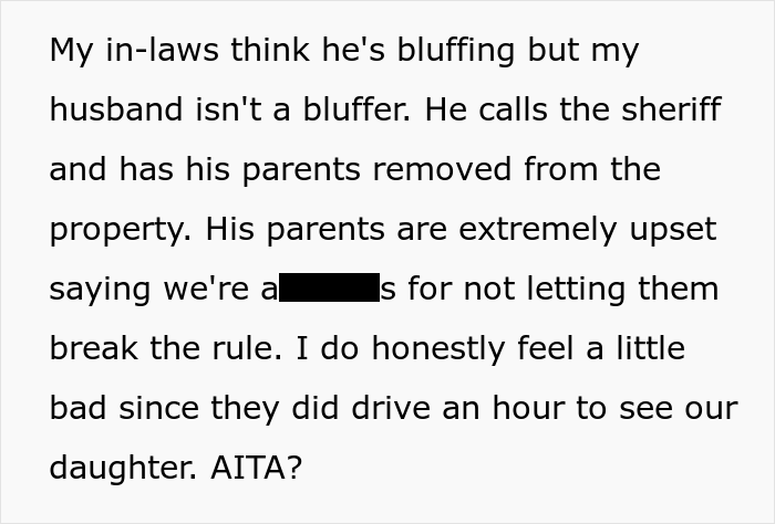 Manipulative In-Laws Refuse To Leave After Showing Up Uninvited, Their Son Doesn't Give In And Gets The Police To Remove Them From The Property Manipulative In-Laws Refuse To Leave After Showing Up Uninvited, Their Son Doesn't Give In And Gets The Police To Remove Them From The Property