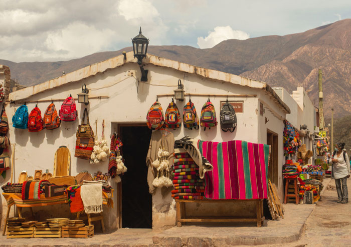 Colorful tourist shop near the mountains