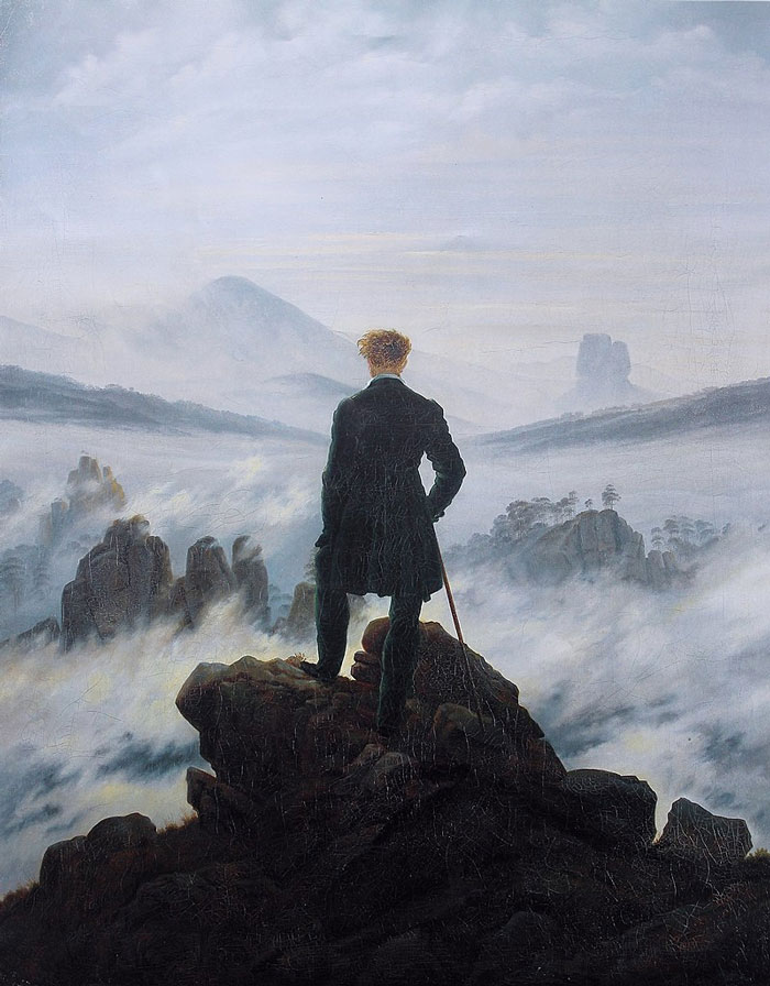 The hiker above the sea of fog by Caspar David Friedrich, 1817