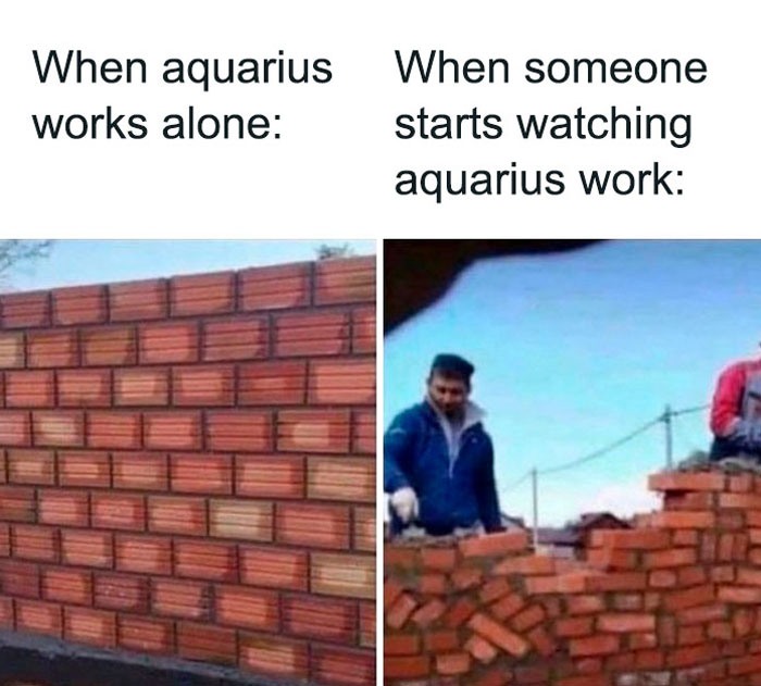 When Aquarius works alone vs. when someone starts watching them work meme