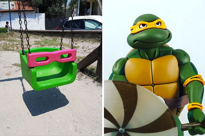 Raphael From Ninja Turtles and similar looking kids swing 
