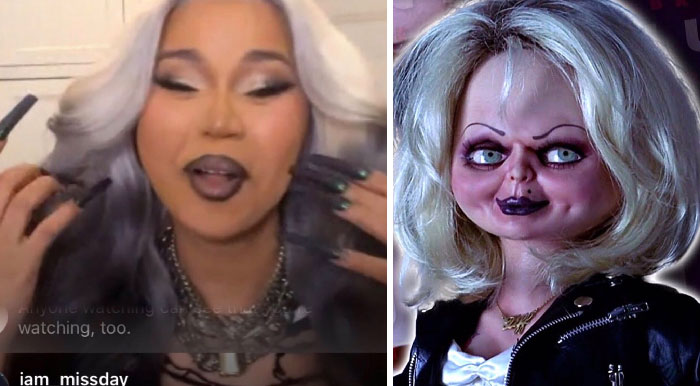 Tiffany Valentine From Child's Play and similar looking woman on a video 
