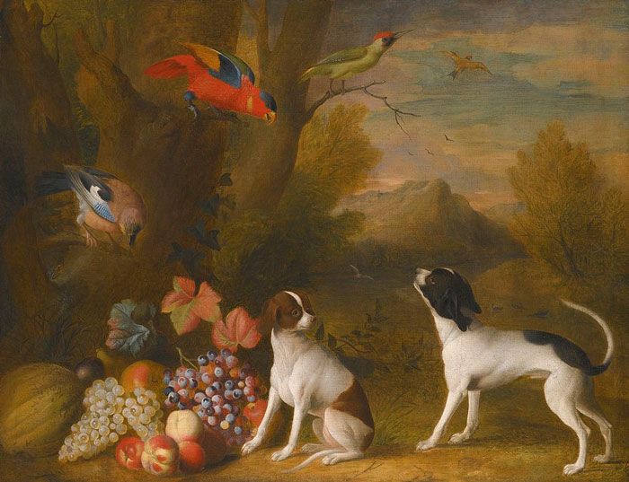 Landscape With Exotic Birds And Two Dogs (1724) By Jakob Bogdány