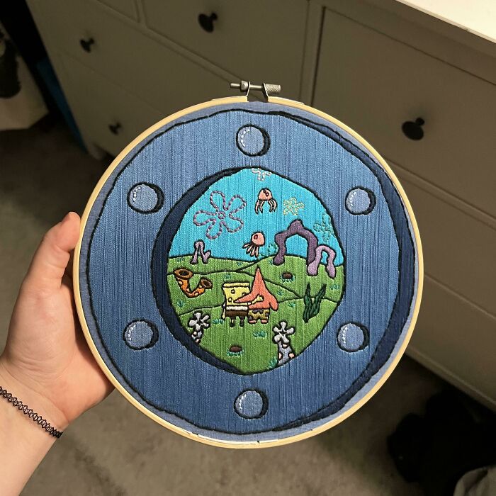 My Take On The Spongebob Window Trend! It’s A Little Wonky Since The Hoop Was Cheap And It’s My First Time Completely Filling In A Piece