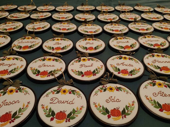 Designed And Embroidered Name Favors For Our Wedding Guests. Over Fifty Names, It Was So Worth It!