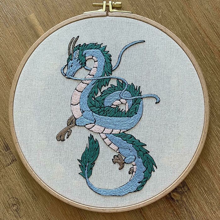 I Embroidered Haku From Spirited Away. Tell Me What You Think!