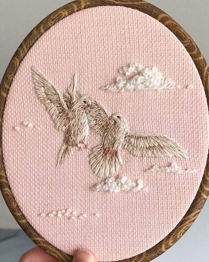 “Lovebirds” I Coped With The Passing Of My Aunt And Uncle Through This Embroidery, They Were Married For Over 50 Years