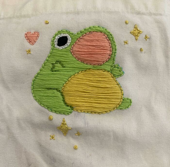My First Embroidery Project! Made On The Inside Of My Tote Bag. Tips/Tricks/Constructive Criticism Welcome :)