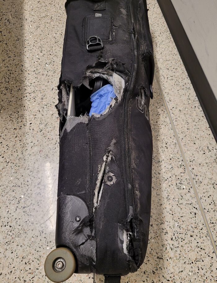 PSA: Alaska Isn't Responsible For Ski/Snowboard Equipment, Even When They Do This To Your Bag. Frustrating Thing Was The Flight Never Left The Airport