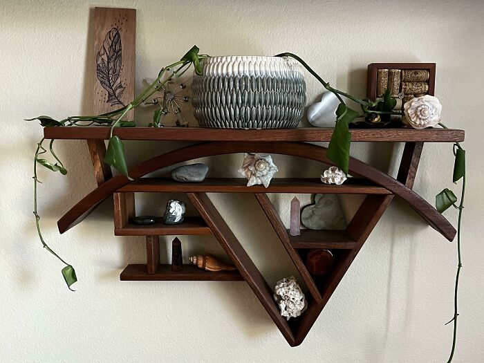 Had Some Mahogany Drops So I Made This Shelf For The Wife. Please Excuse The Vine. It’s Struggling To Make It