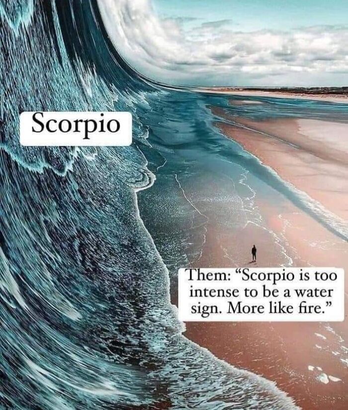 Scorpio is too intense to be a water sign, more like fire big wave reference to Scorpio meme