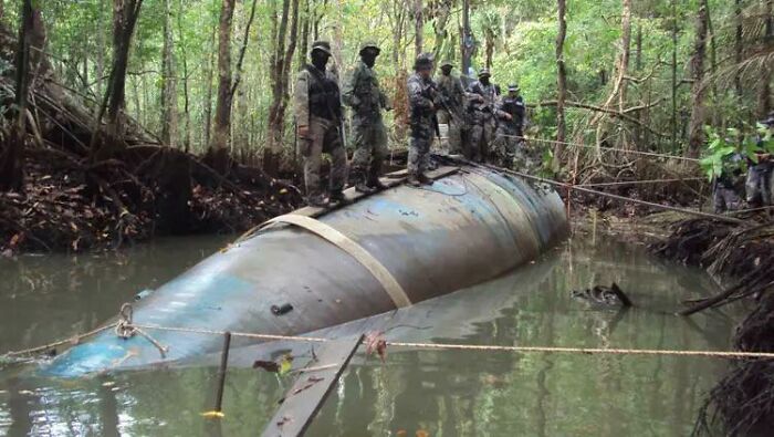 Half Submerged Colombian Drug Cartel Submarine