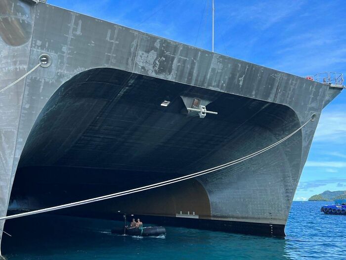 Passing *under* An American Spearhead Class Transport Ship