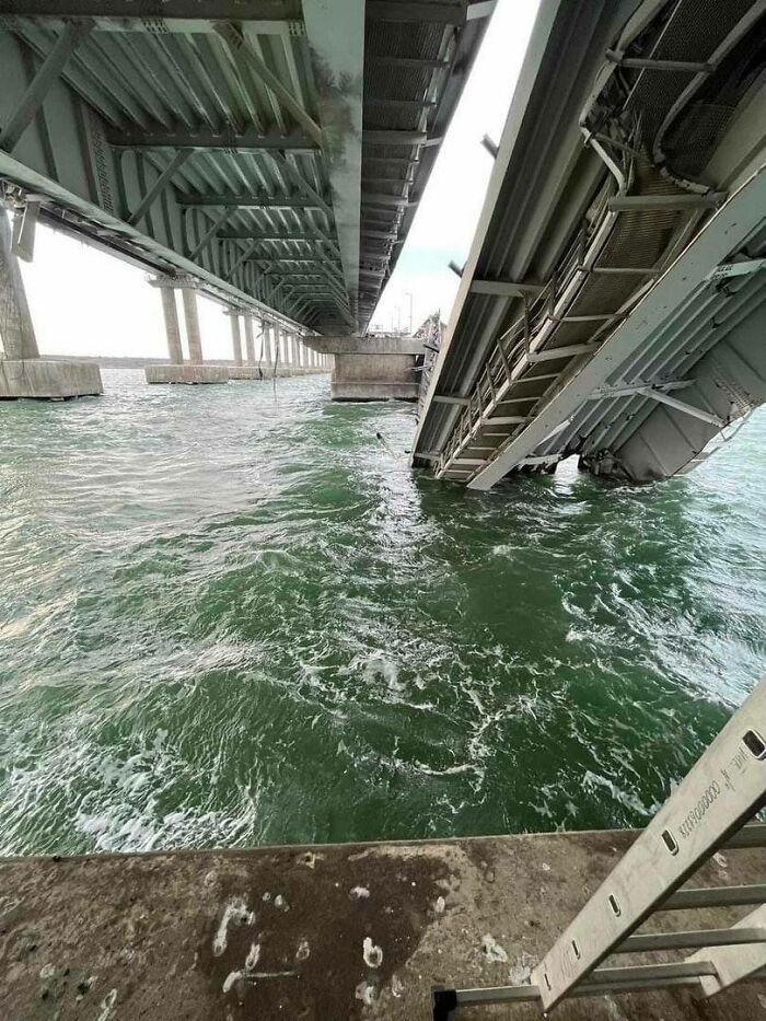 A Photo Of The Collapsed Crimean Bridge Span Taken From Below
