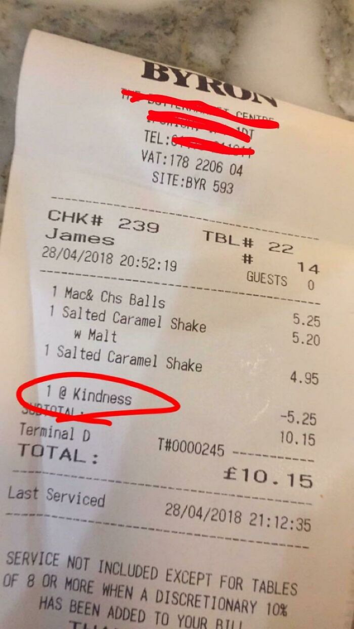 This Restaurant Gave Us Free Food And It Showed As “1 Kindness” On The Receipt