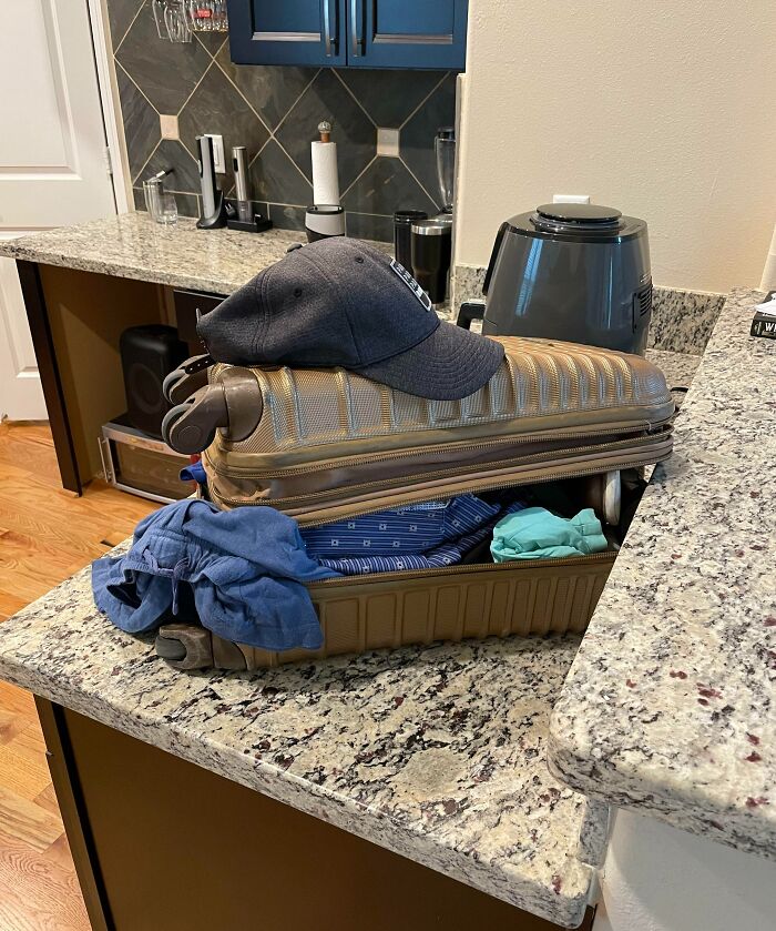 My Roommate Came Back From A Trip And Left His Luggage On Our Kitchen Counter. It’s Been There 4 Days Now