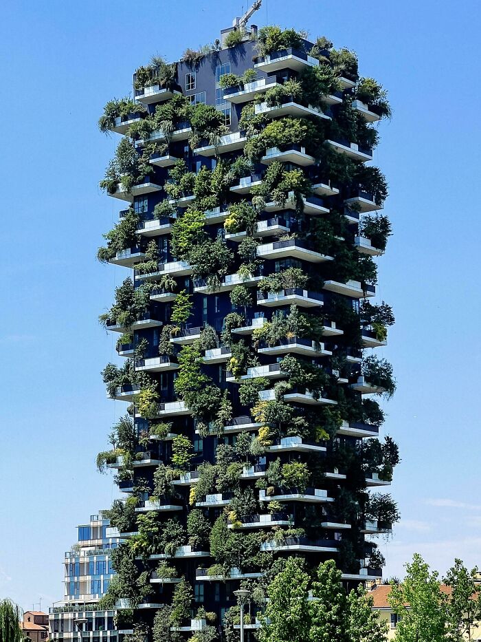 One Of The Bosco Verticale (Vertical Forest) Residential Buildings In Milan