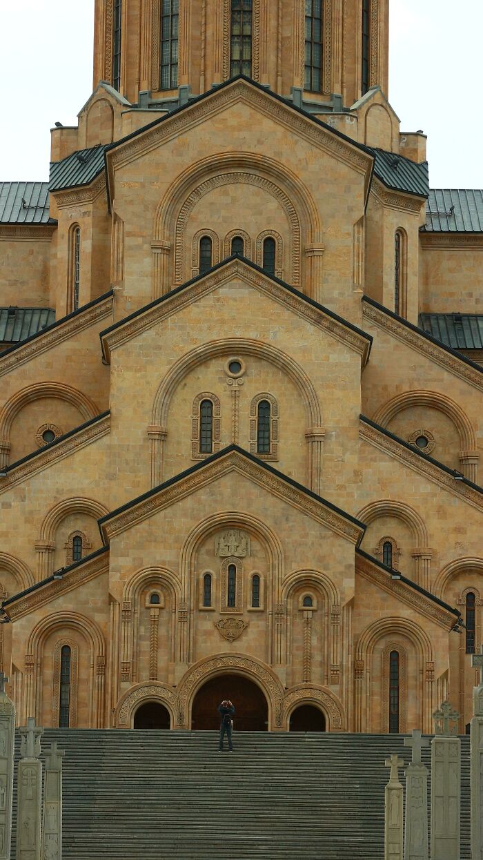Sameba Cathedral In Tbilisi, Georgia. One Of Largest Eastern Orthodox Churches In Europe