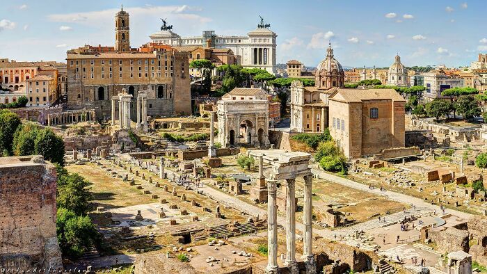 The Colossal Proportions Of The Architecture At The Forum In Rome. If One Has Not Walked Along The Roman Forum, It Is Hard To Realize How Huge Everything Is. This Image Shows The Forum From The Palatine, With Visitors All Over The Place We Can Use For Scale