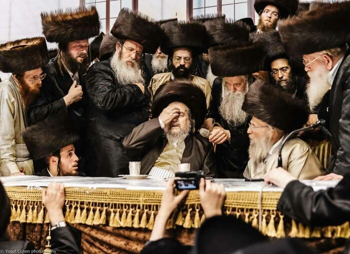 Hasidic Tish During Sukkot, Jerusalem