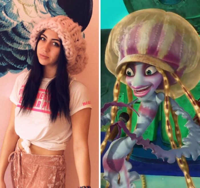 Jellyfish From Sharktale and a similar looking woman with a hat 