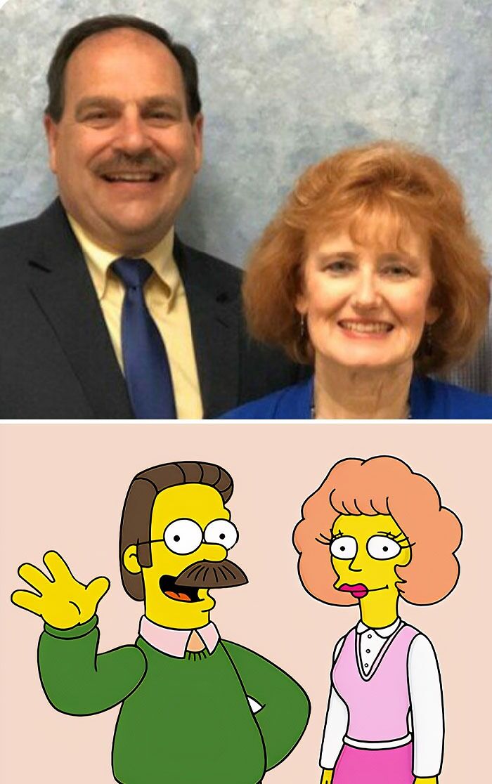 Ned And Maude Flanders From The Simpsons and a similar looking couple 