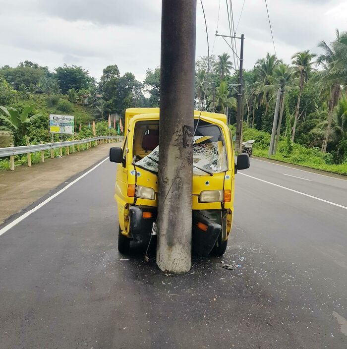 Electric Post On A Road In The Philippines. Some Absurdity Looks Photoshopped