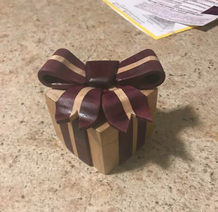 Maple And Purple Heart Ring Box With A Bow, Hopefully Giving It To My Girlfriend Next Month