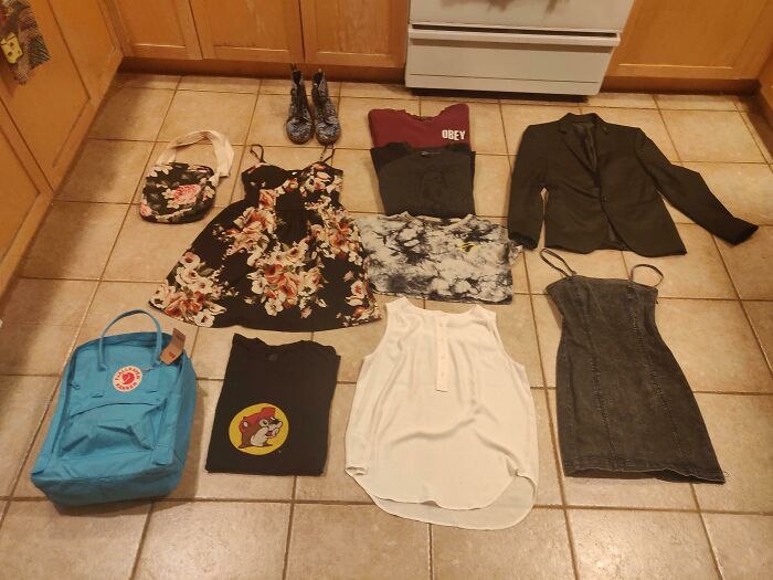 Sweaters, Dresses, Shirts, Suit Jacket, And A New Backpack