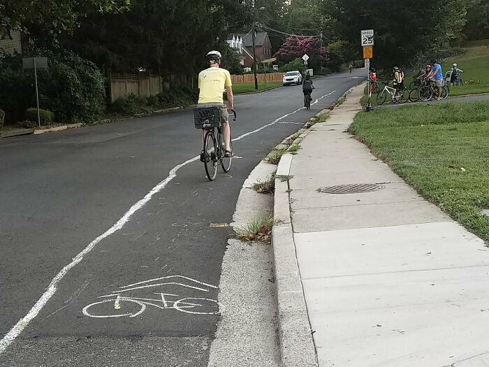 The City Says It Will Take At Least 7 Years To Construct A Bike Lane So We Drew One In Chalk Connecting A Big Trail With Some Neighborhoods To Show How Easy It Could Be. Paint Coming Soon
