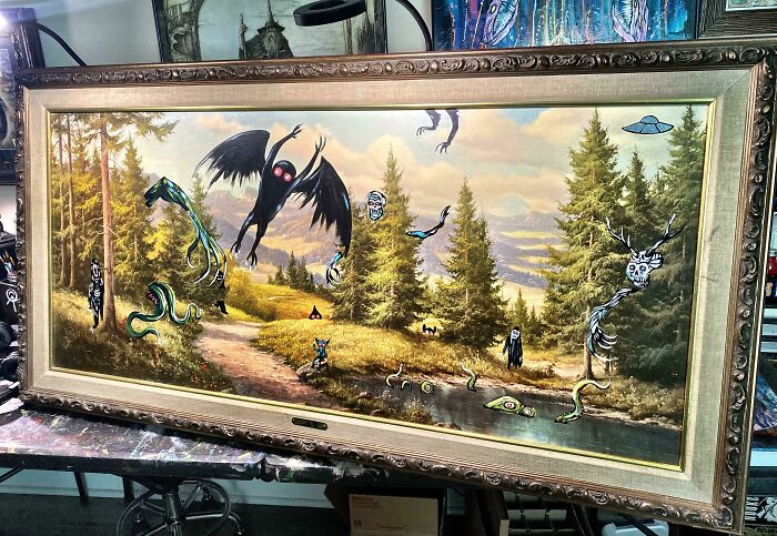 Adding Monsters To Thrift Store Art. Always Fun. Monsters Make Everything Better! Thanks For Looking!