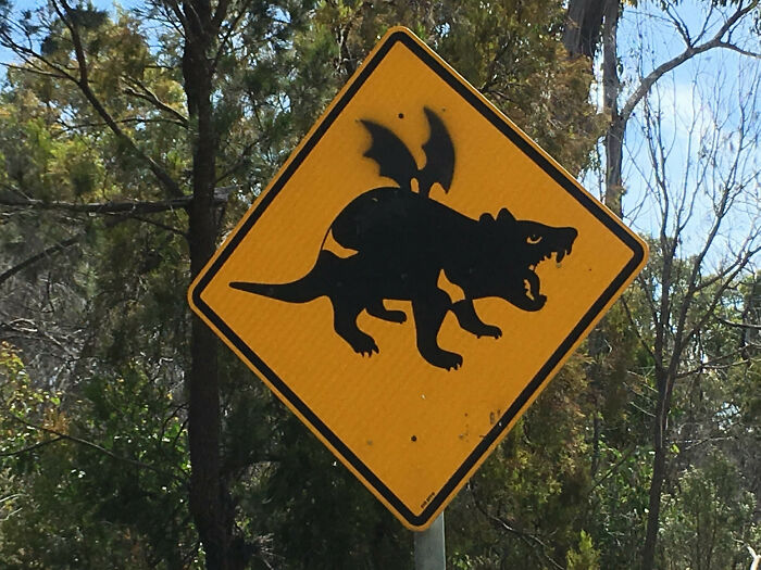 Tasmanian Devil Road Sign Becomes A Tasmanian Dragon Sign