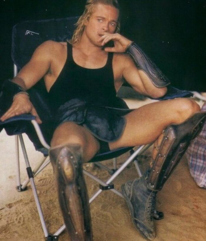 Brad Pitt Relaxing On The Set Of Troy