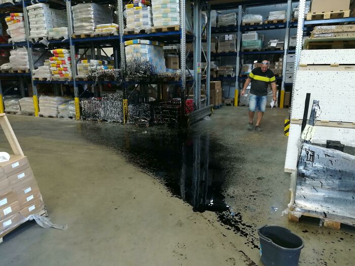 Coworker Drove A Forklift Over A Can Of Oil