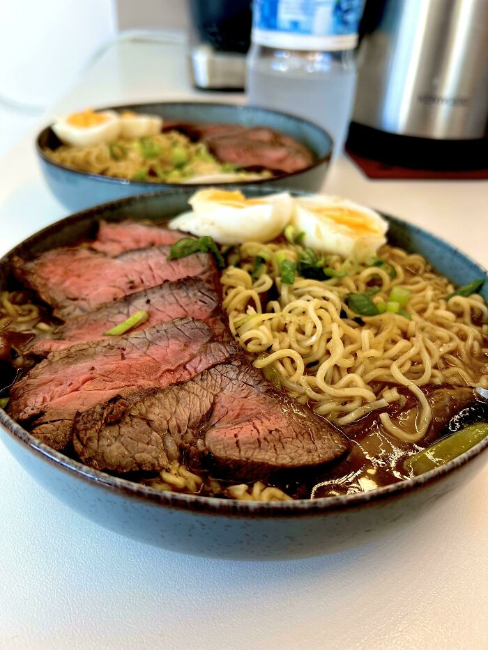 Ramen Made From Instant Noodles With Beef And Mushroom Broth