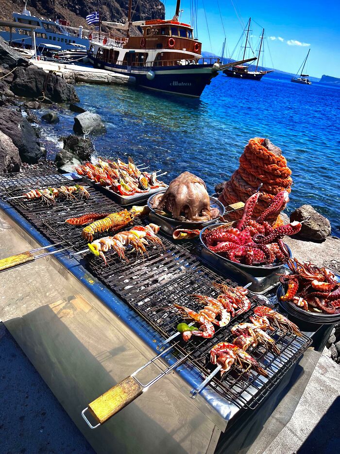 Seafood Grill In Santorini, Greece