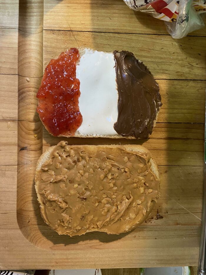 Neapolitan Sandwich - Nutella, Fluff, Strawberry Jelly, Peanut Butter